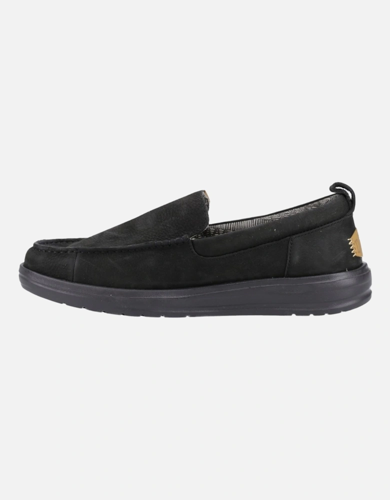 HEYDUDE Wally Grip Moc Leather Men's Black Boat Shoes