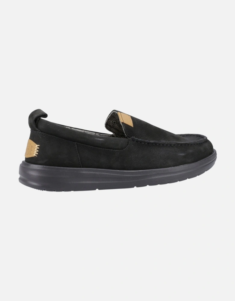 HEYDUDE Wally Grip Moc Leather Men's Black Boat Shoes