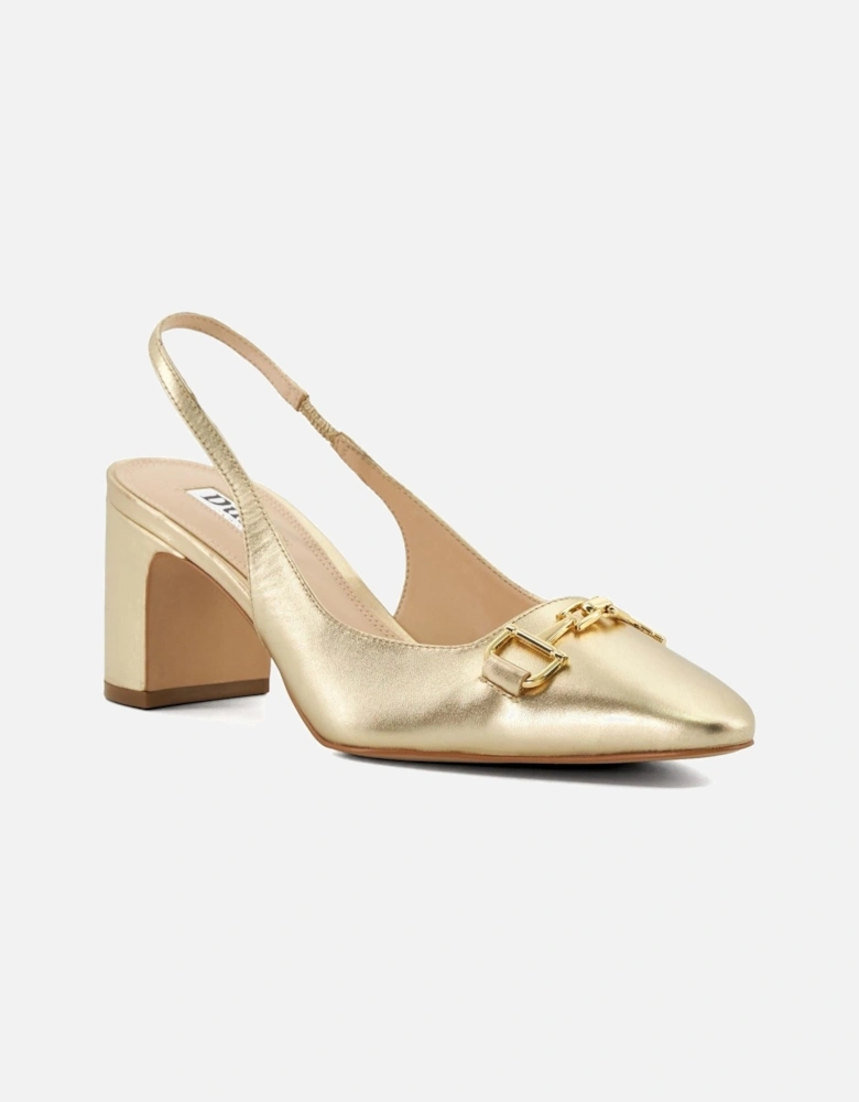 Dune Detailed Leather Women's Gold Heels