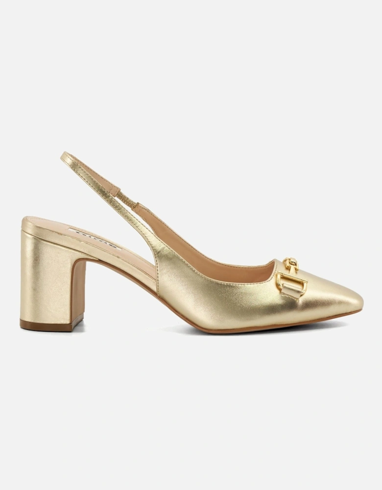 Dune Detailed Leather Women's Gold Heels