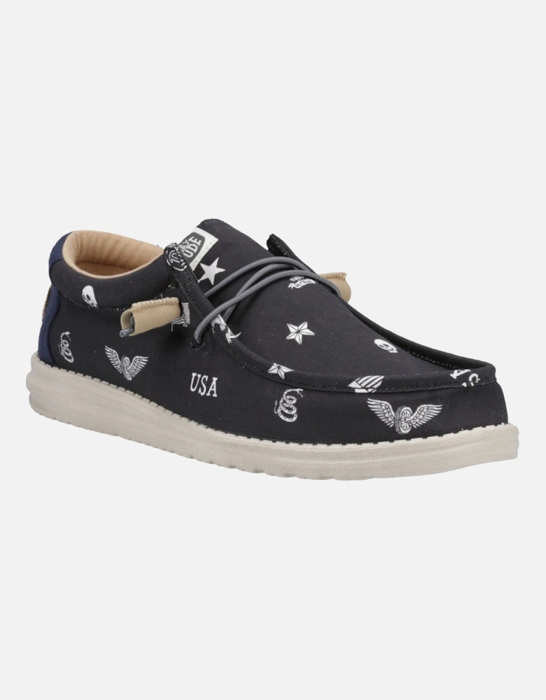 HEYDUDE Wally Stars n Skulls 100% Cotton Men's Black Boat Shoes