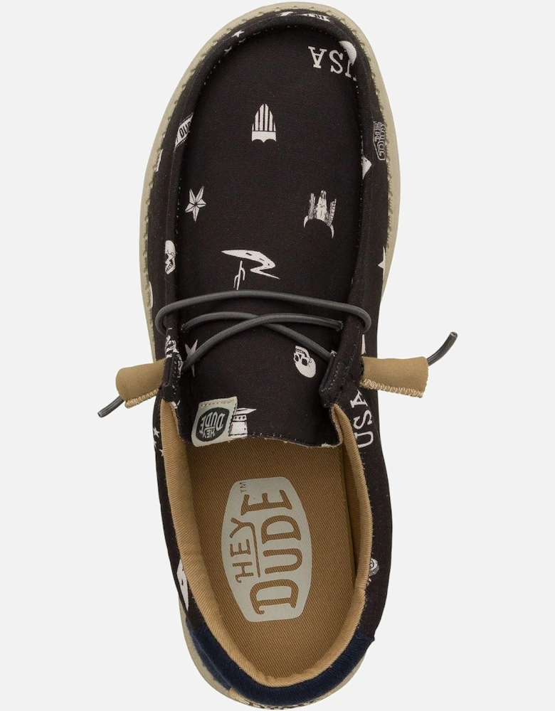 HEYDUDE Wally Stars n Skulls 100% Cotton Men's Black Boat Shoes