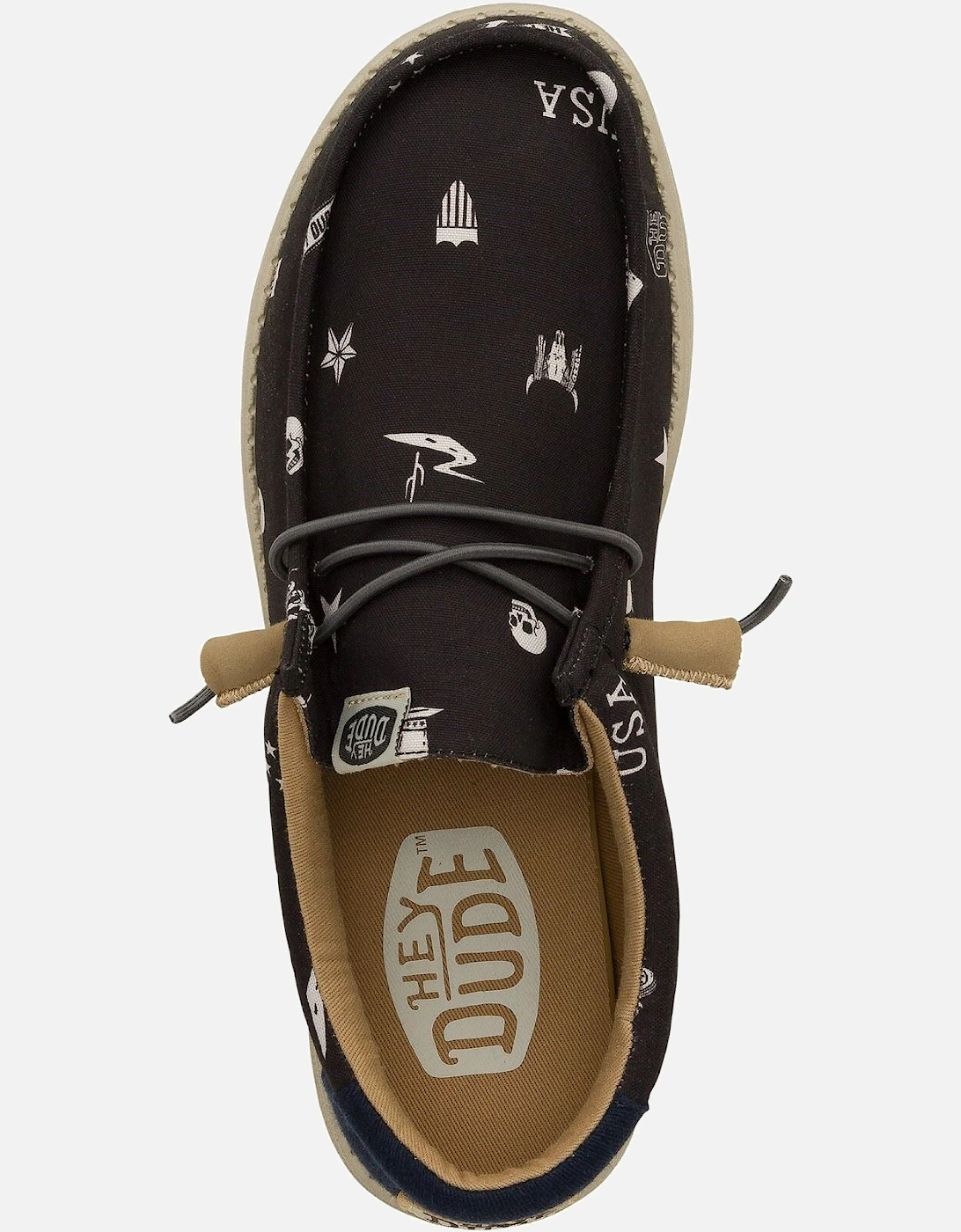 HEYDUDE Wally Stars n Skulls 100% Cotton Men's Black Boat Shoes