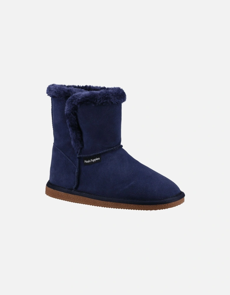 Ashleigh Suede And Faux Fur Women's Navy Slippers