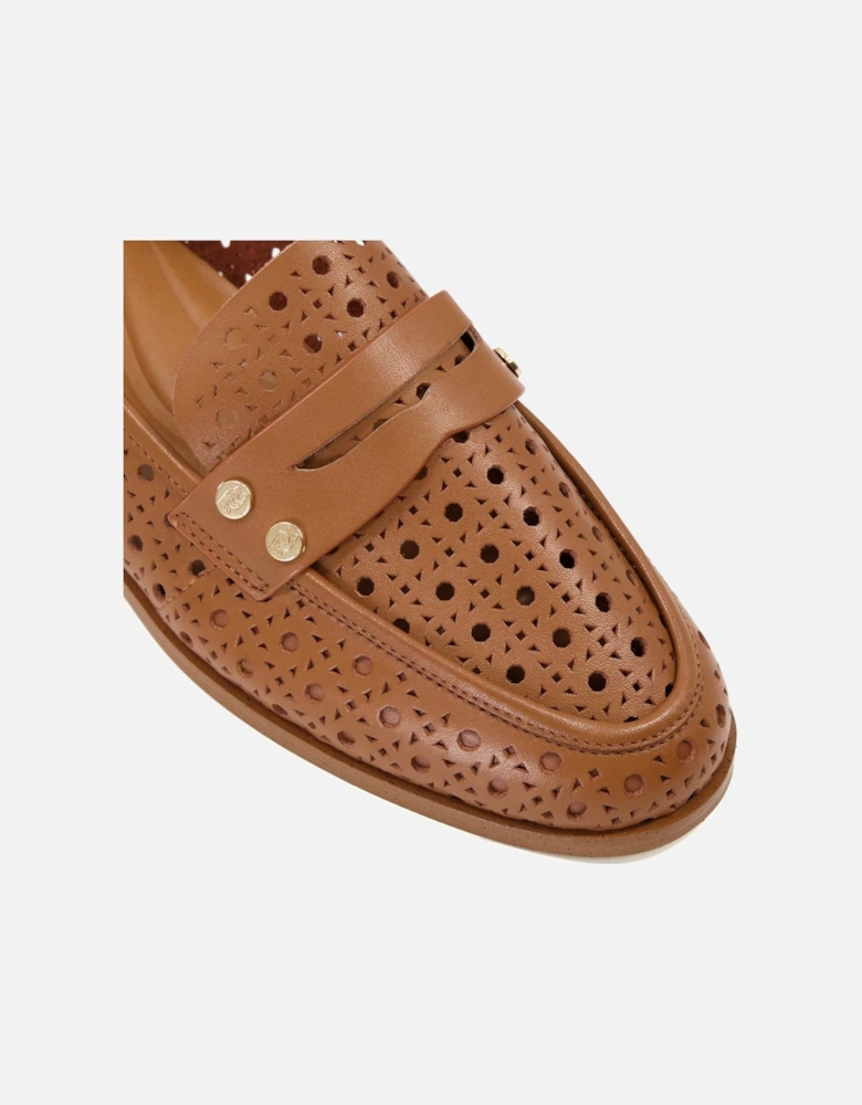 Dune Glimmered Leather Women's Tan Loafers