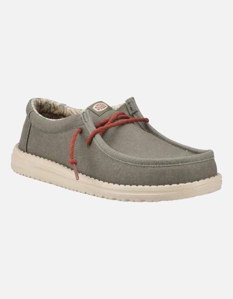 HEYDUDE Wally Waxed Canvas Men's Olive Boat Shoes