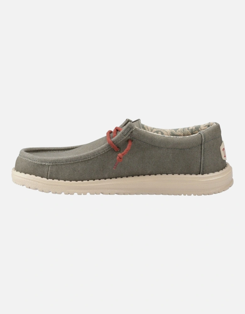 HEYDUDE Wally Waxed Canvas Men's Olive Boat Shoes