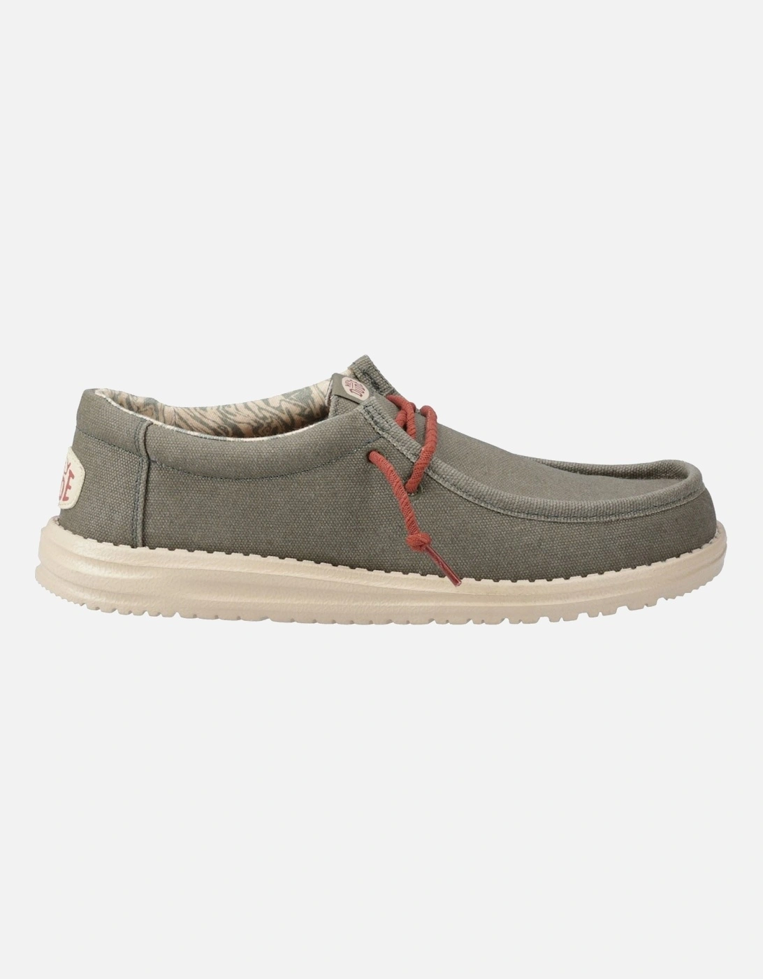 HEYDUDE Wally Waxed Canvas Men's Olive Boat Shoes