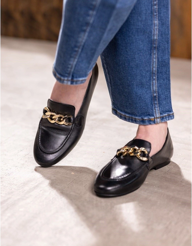 Harper Chain Leather Women's Black Loafers