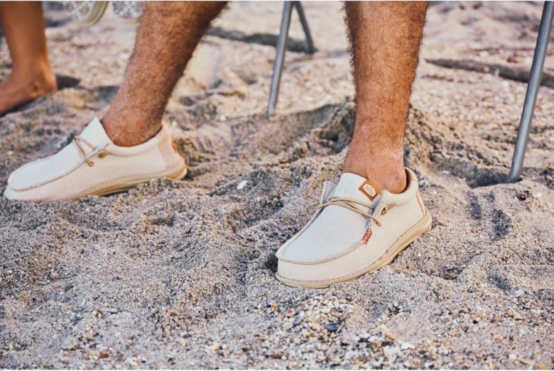 HEYDUDE Wally Coastline Canvas Men's Stone White Boat Shoes