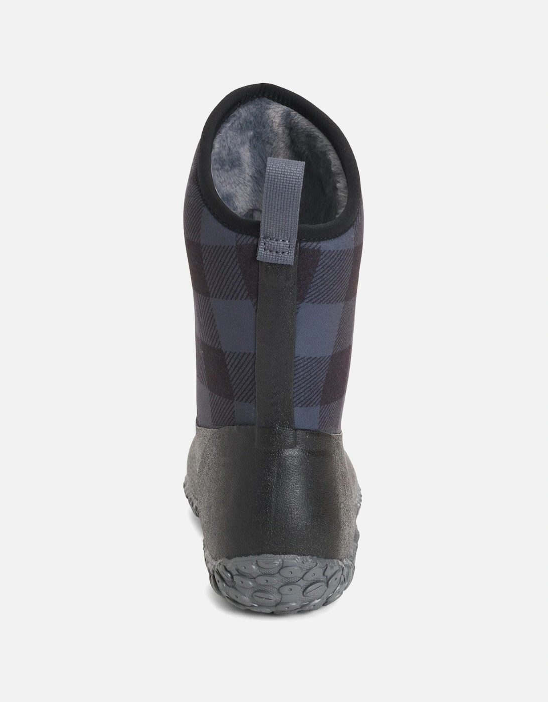 Muck Boots model Muckster II Mid Wellington Female in Black/Grey Plaid
