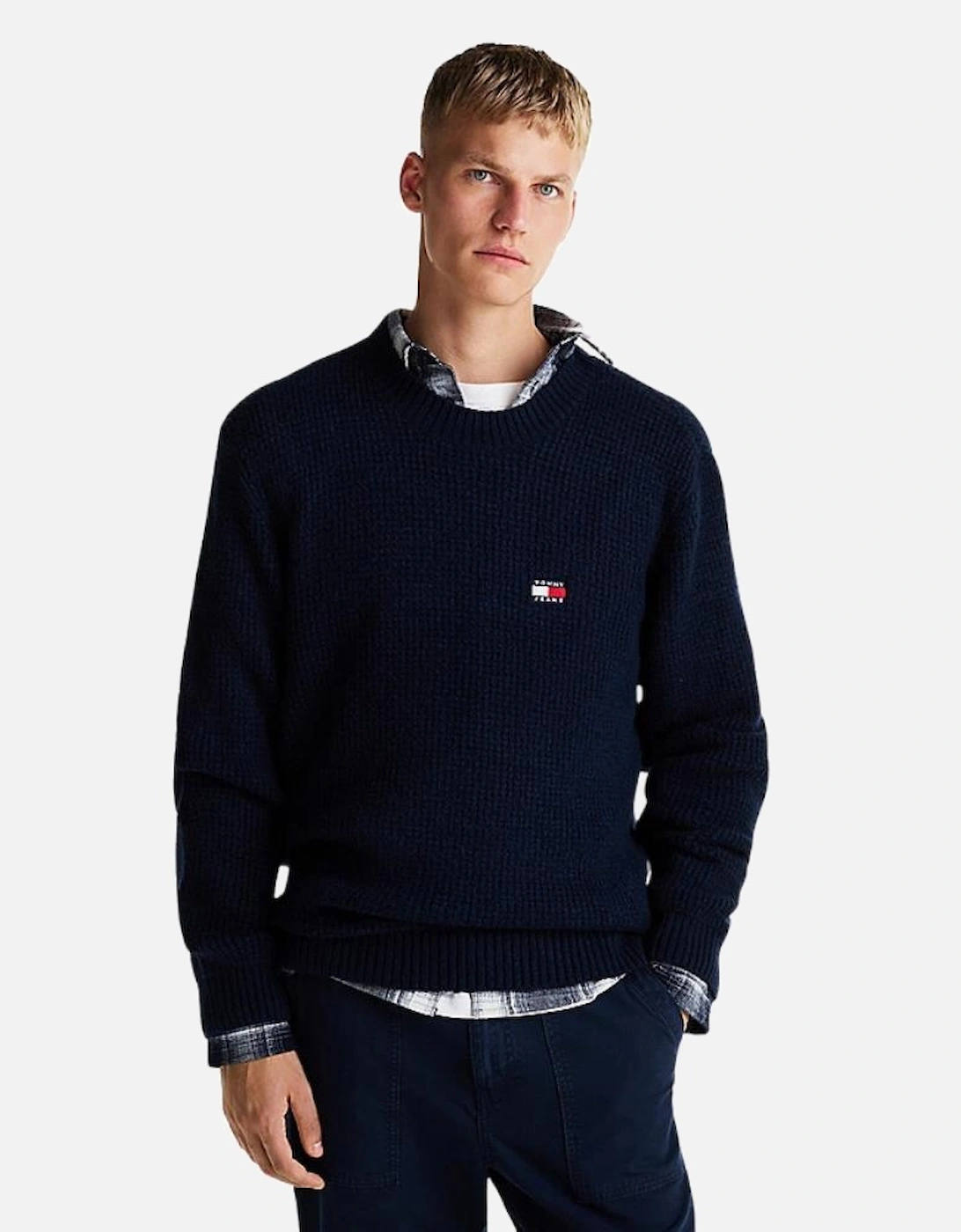 TMJ Reg Waffle Sweater - Dark Night Navy