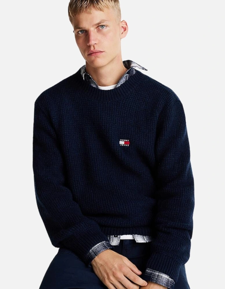 TMJ Reg Waffle Sweater - Dark Night Navy