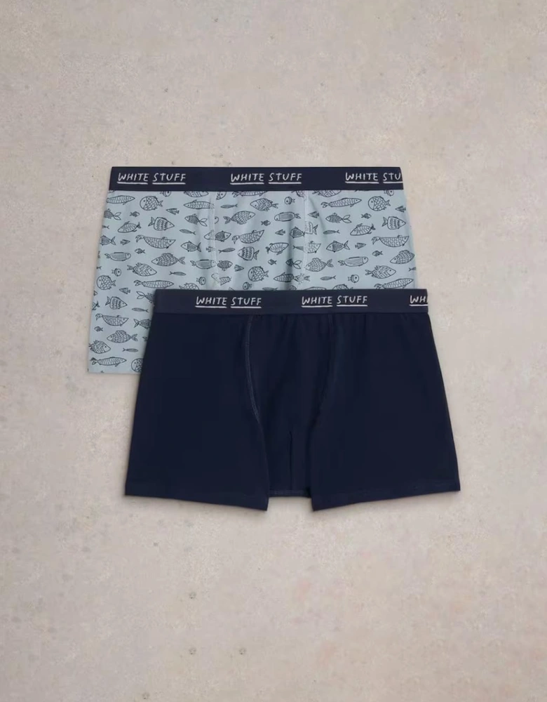 Men's 2 Pack Boxers - Plain & Print Navy Multi