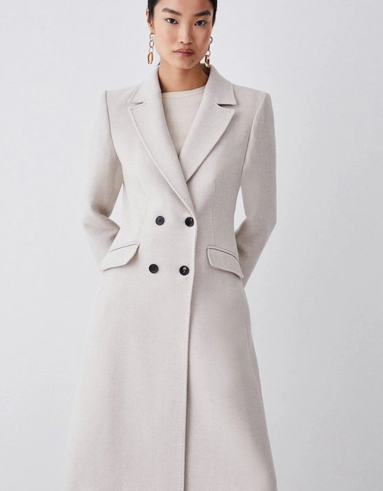 Tall Premium Italian Manteco Wool Fitted Tailored Midi Coat