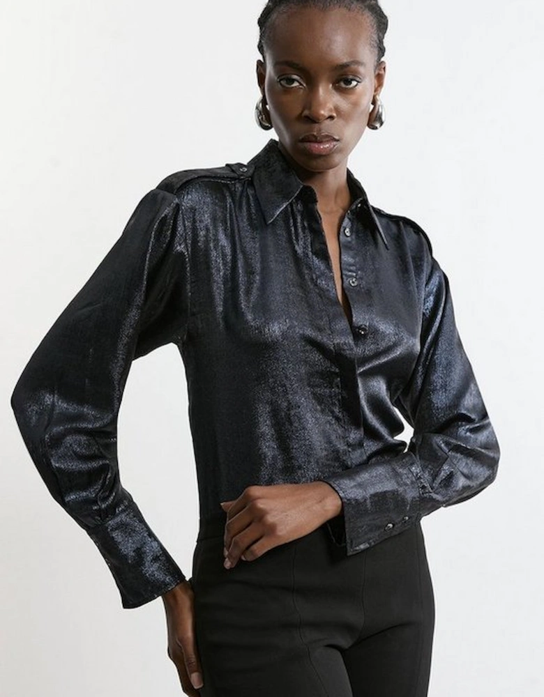 Metallic Woven Collared Shirt