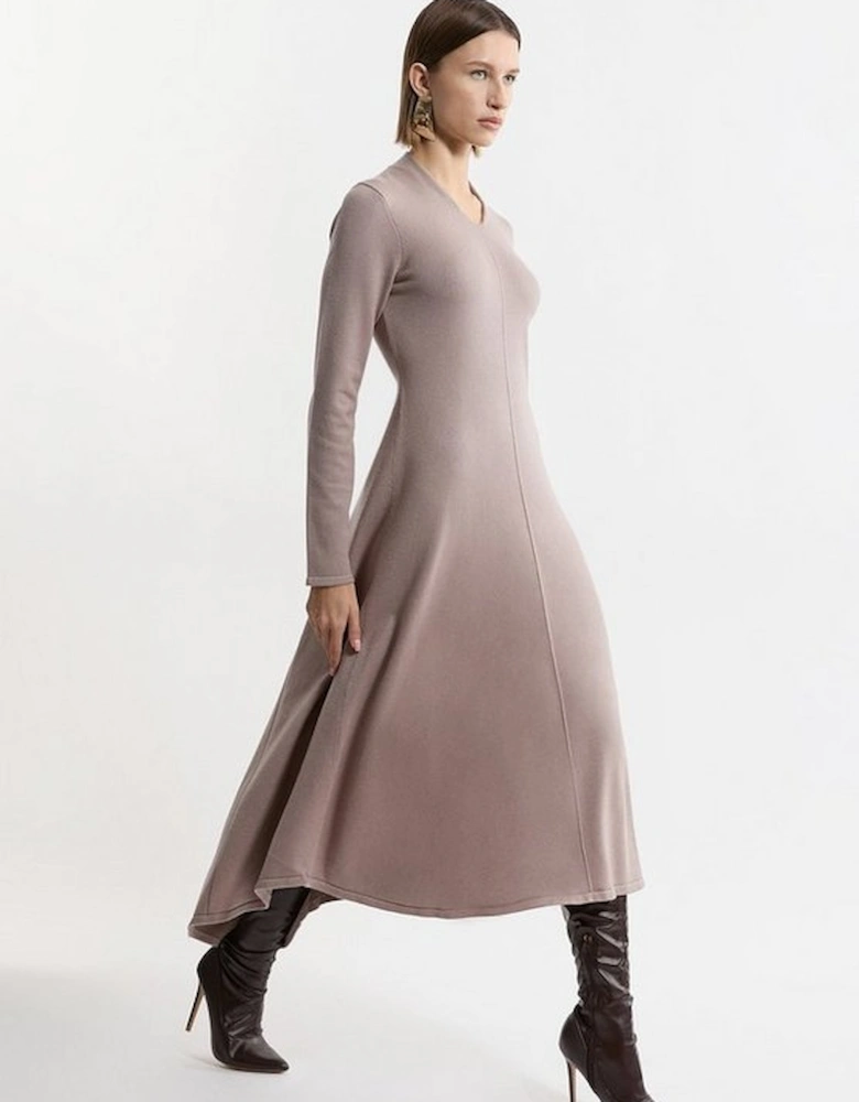 Petite Wool Look High Low V Neck Maxi Knit Dress