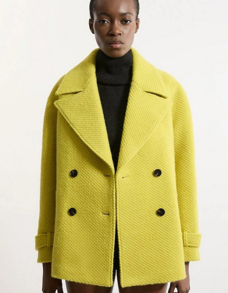 Petite Textured Wool Blend Pea Coat