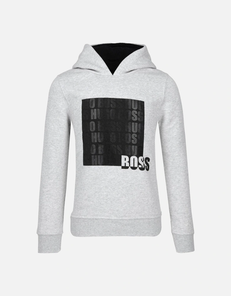 Boss Boys Square Print Logo Hoodie Grey