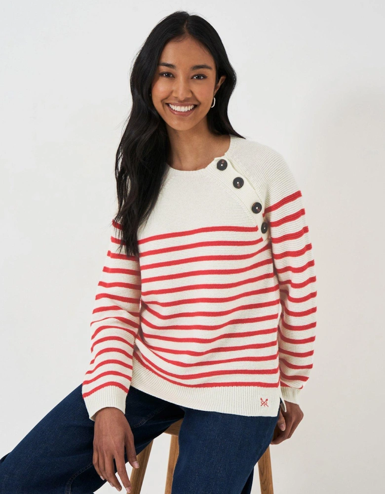 Merino Wool Blend Button Detail Jumper - Red