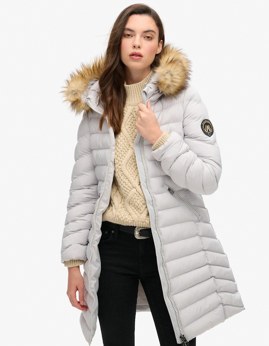 Fuji Faux Fur Hooded Coat - Grey, 6 of 5