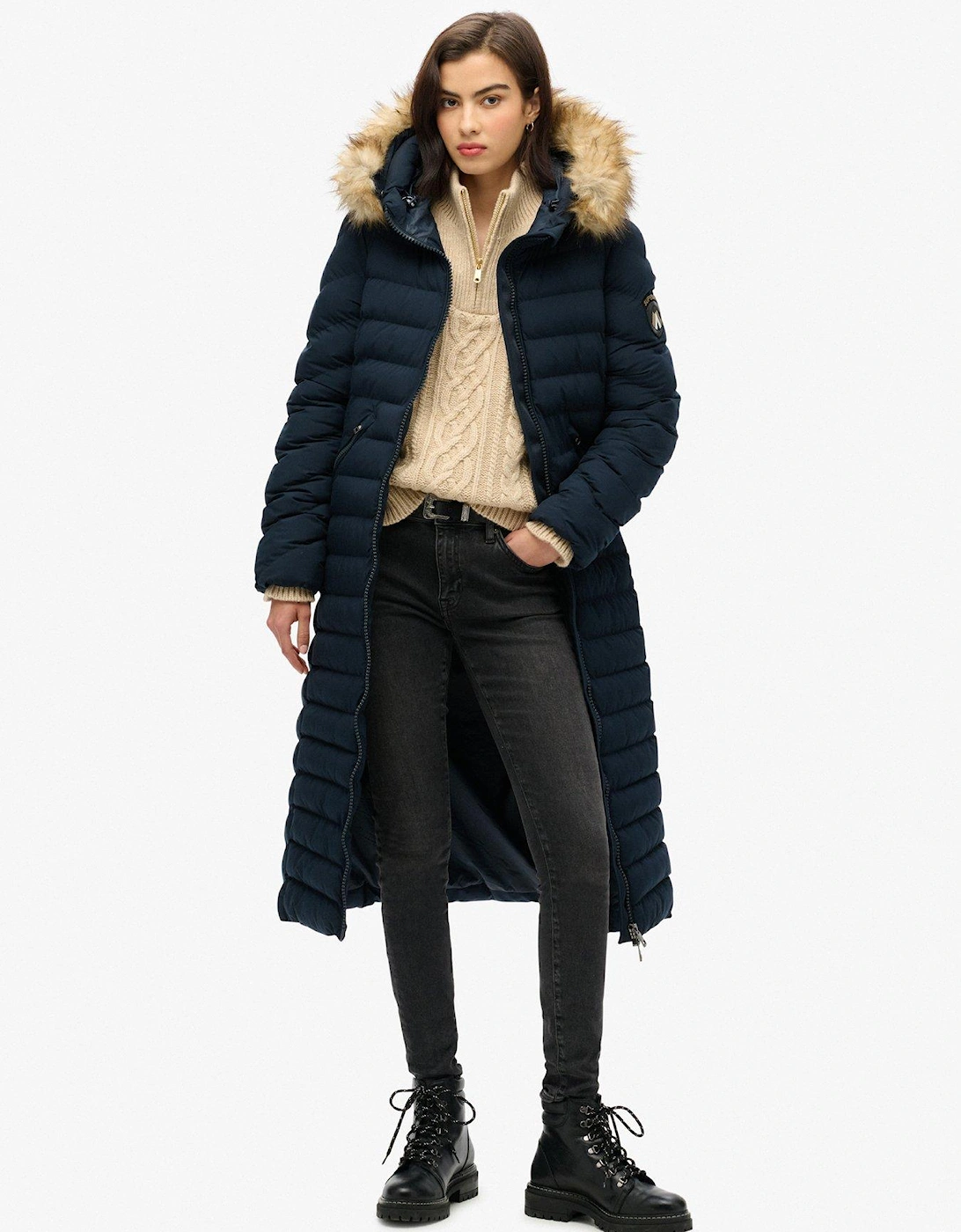 Fuji Faux Fur Hooded Coat - Navy, 2 of 1