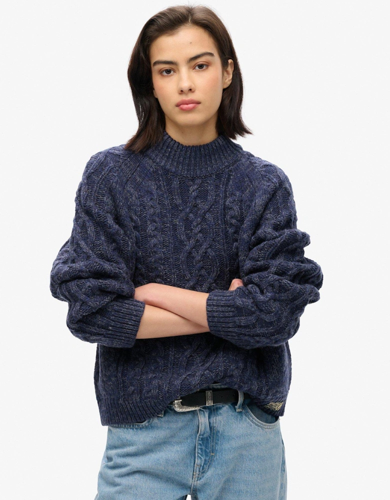 Cable Mock Neck Jumper - Navy