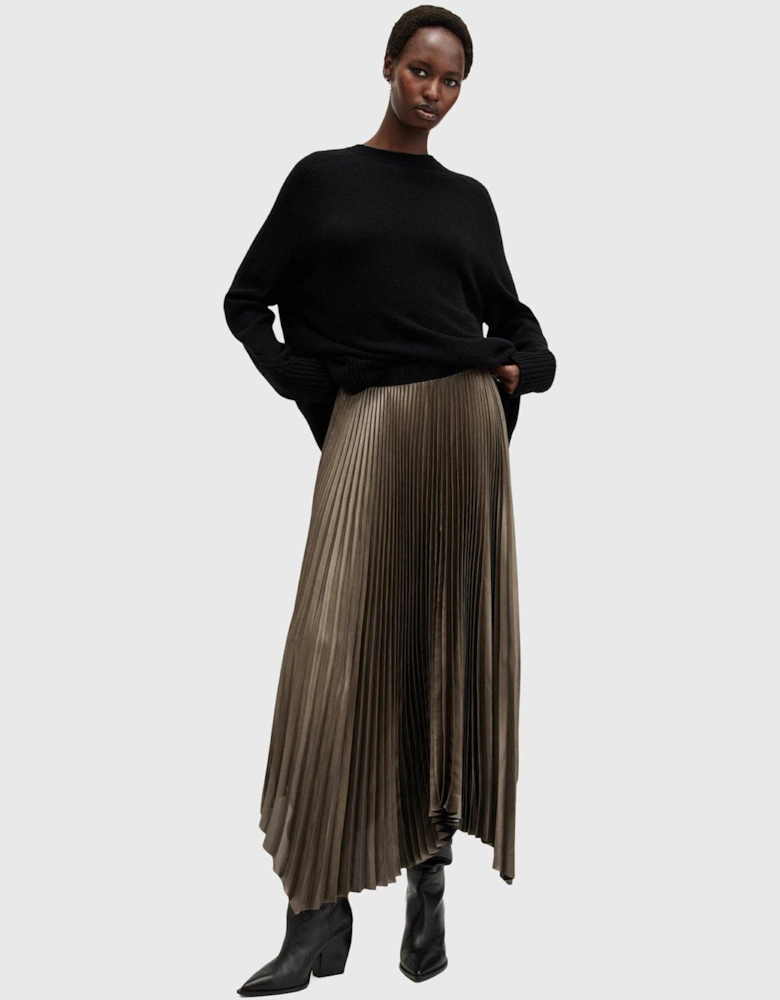 Lerin Metallic Asymmetric Maxi Skirt - Grey