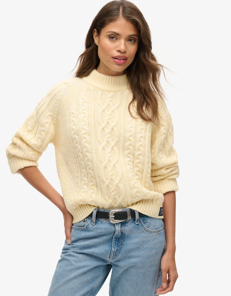 Cable Mock Neck Jumper - White