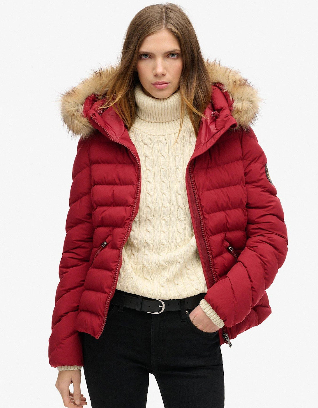 Fuji Faux Fur Hooded Coat - Red, 6 of 5