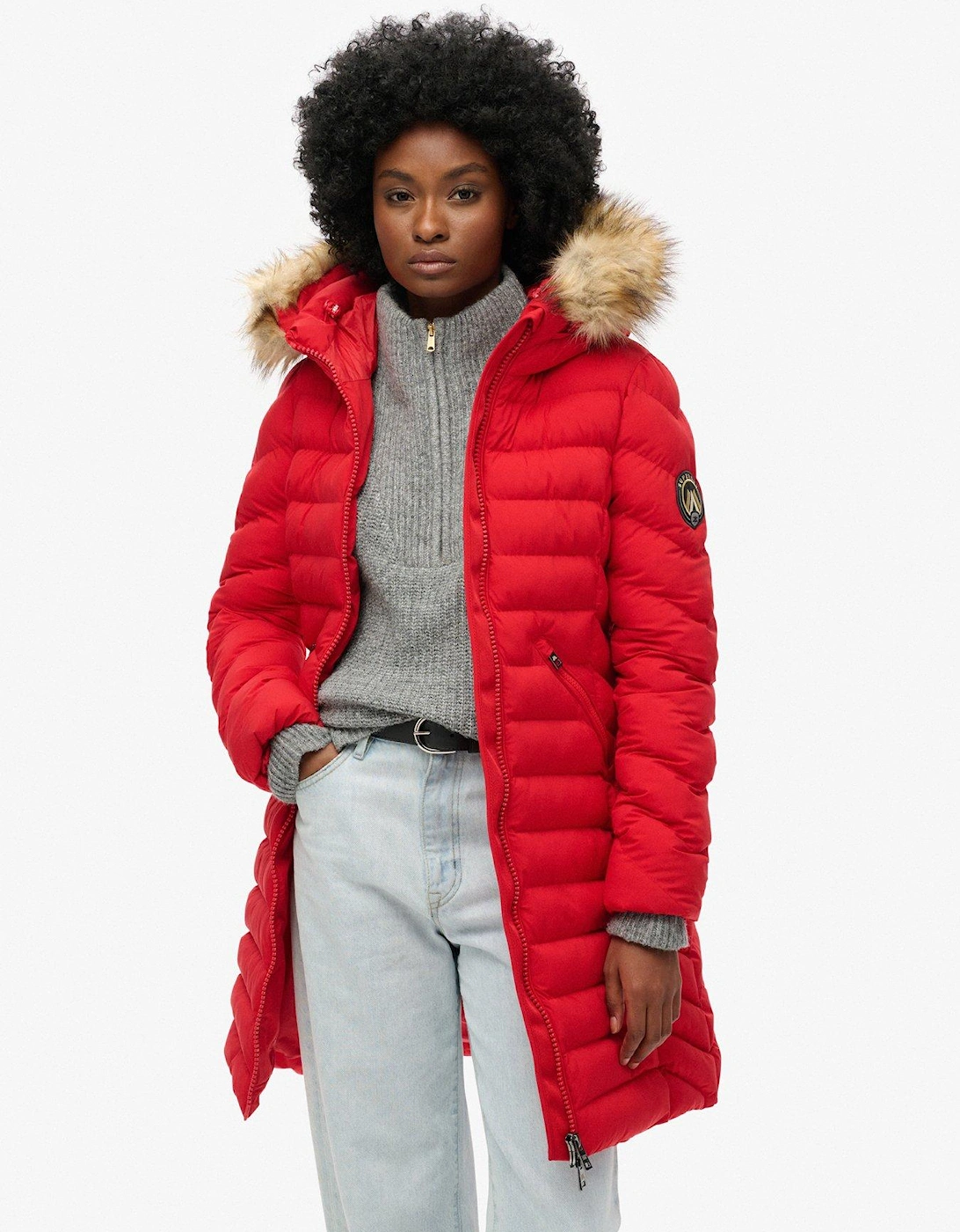 Fuji Faux Fur Hooded Coat - Red, 2 of 1