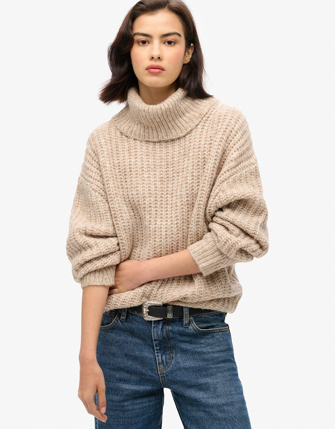 Brushed Rib Slouch Jumper - Beige, 2 of 1