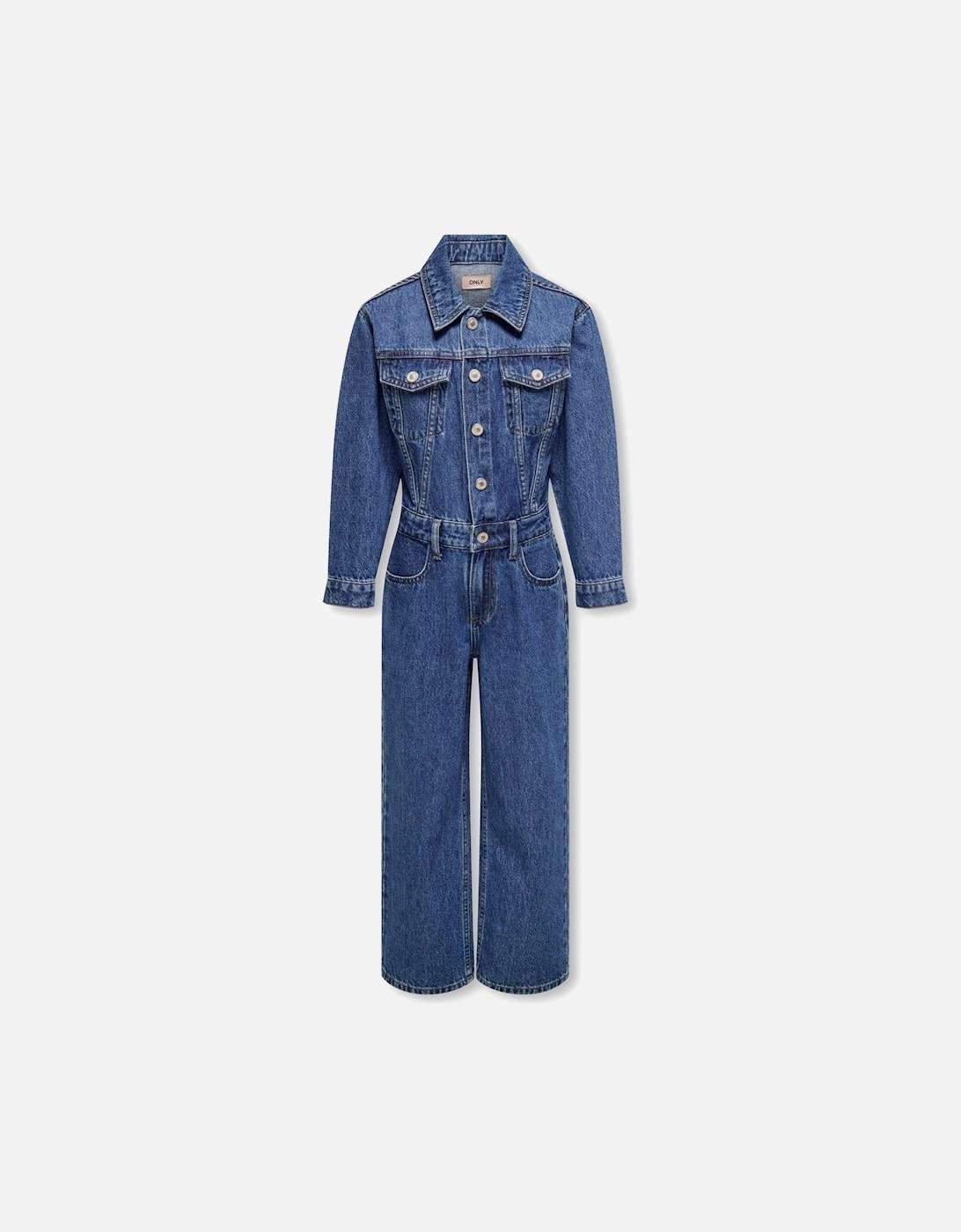 Girls Denim Long Sleeve Jumpsuit - Medium Blue Denim, 3 of 2