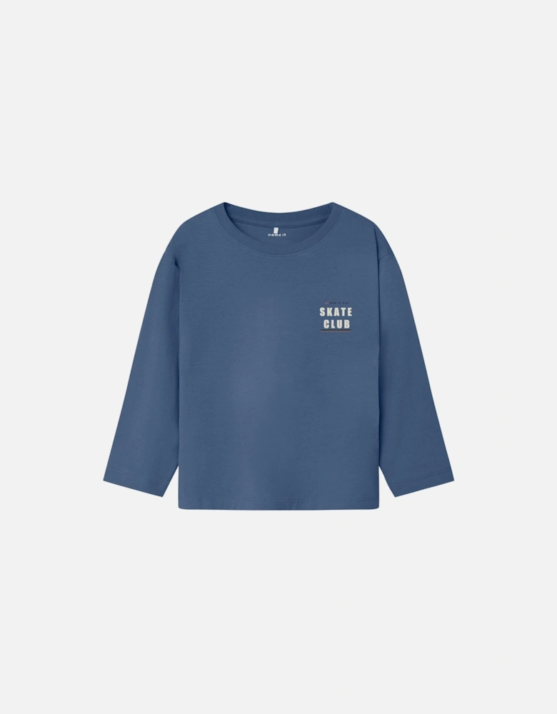 Mini Boys Skateboarding Back Print Long Sleeve T-Shirt - Blue