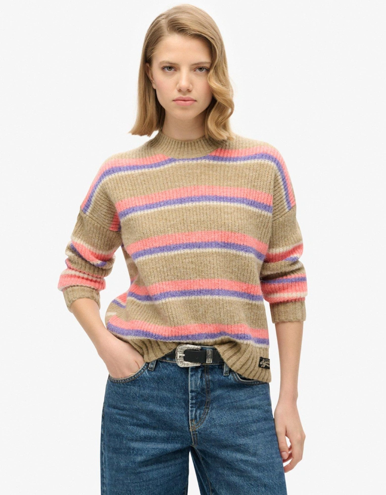 Multi Stripe Crew Jumper - Brown