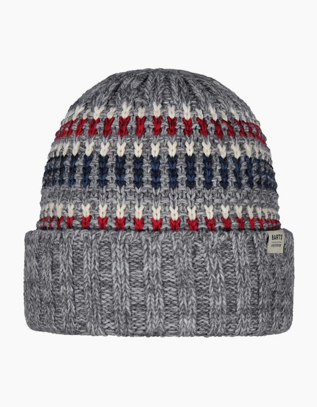Barts Men's Grey Travvis Jaquard Knitted Cuffed Beanie - Size: One Size