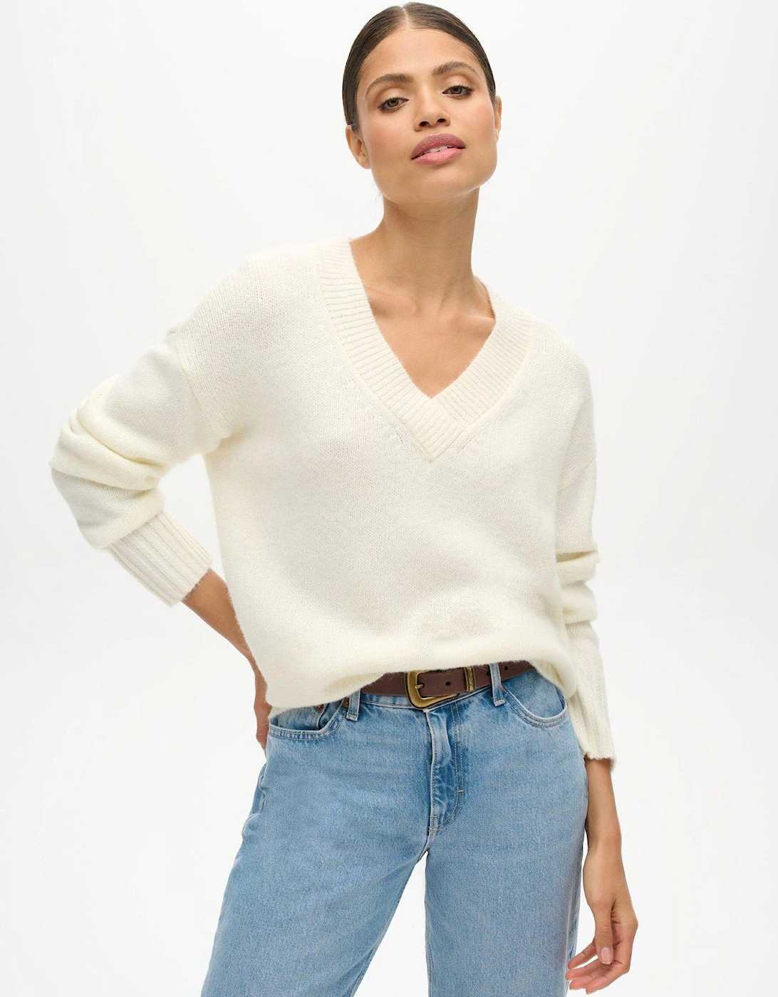 Essential V Neck Jumper - White, 2 of 1