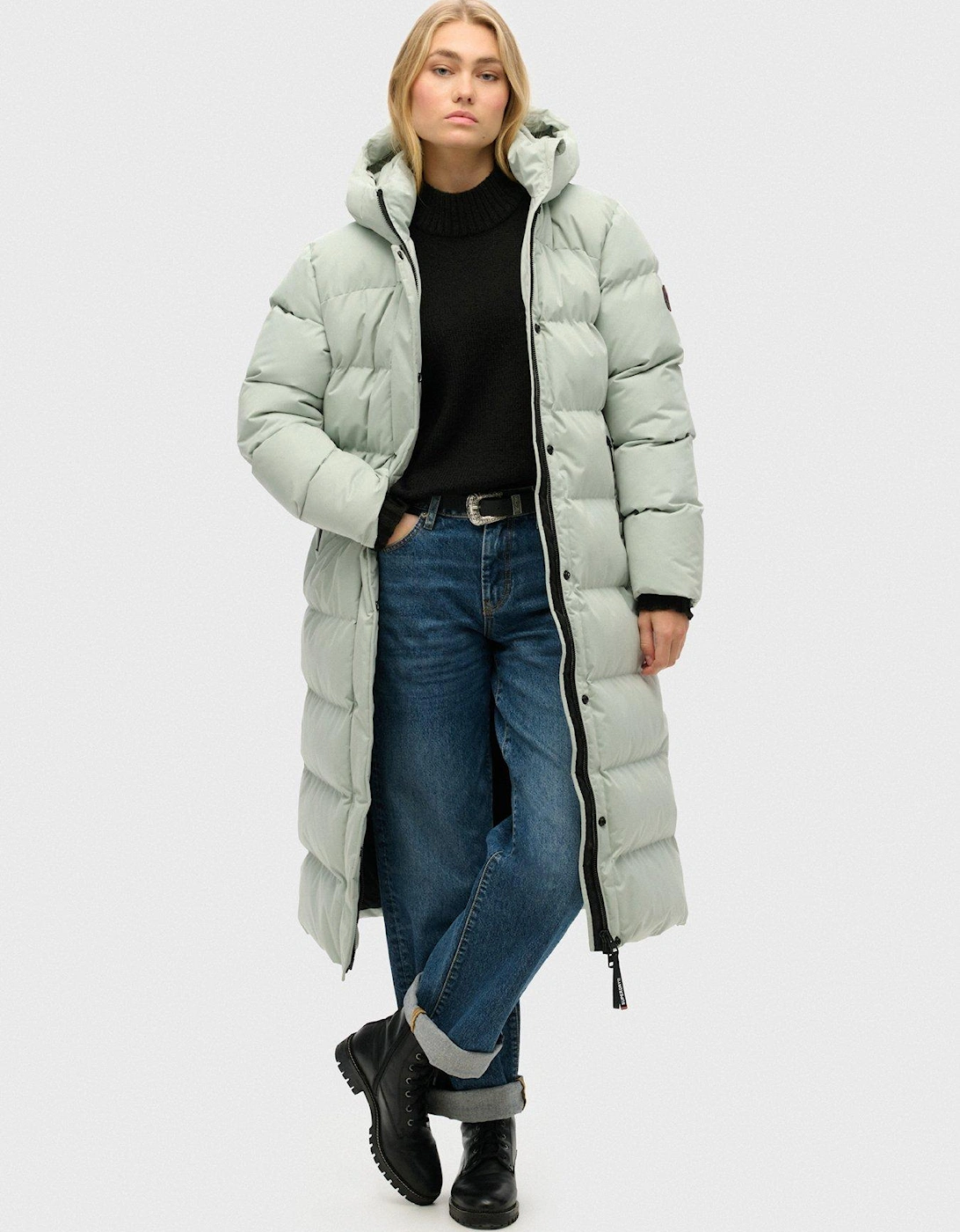Microfibre Longline Padded Coat - Grey, 2 of 1