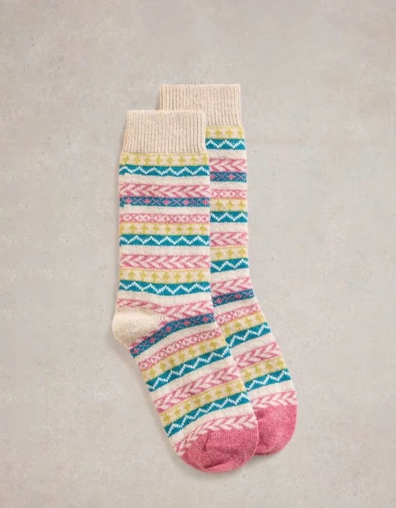 Fairisle Pop Wool Mix Sock Pink Multi