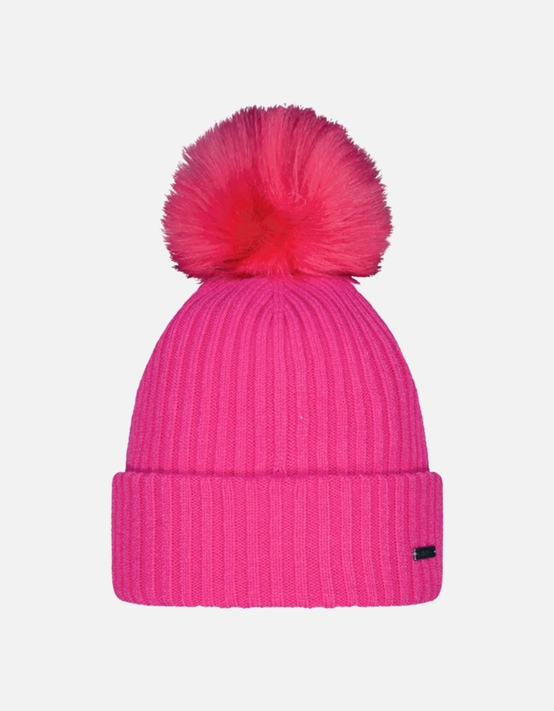 Womens Kenzie Big Stretchy Faux Fur Pom Bobble Hat