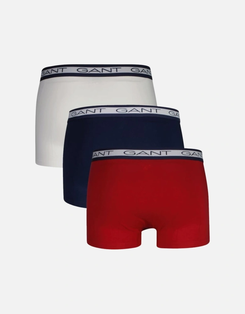 3-Pack Striped Waistband Boxer Trunks, Navy/White/Red