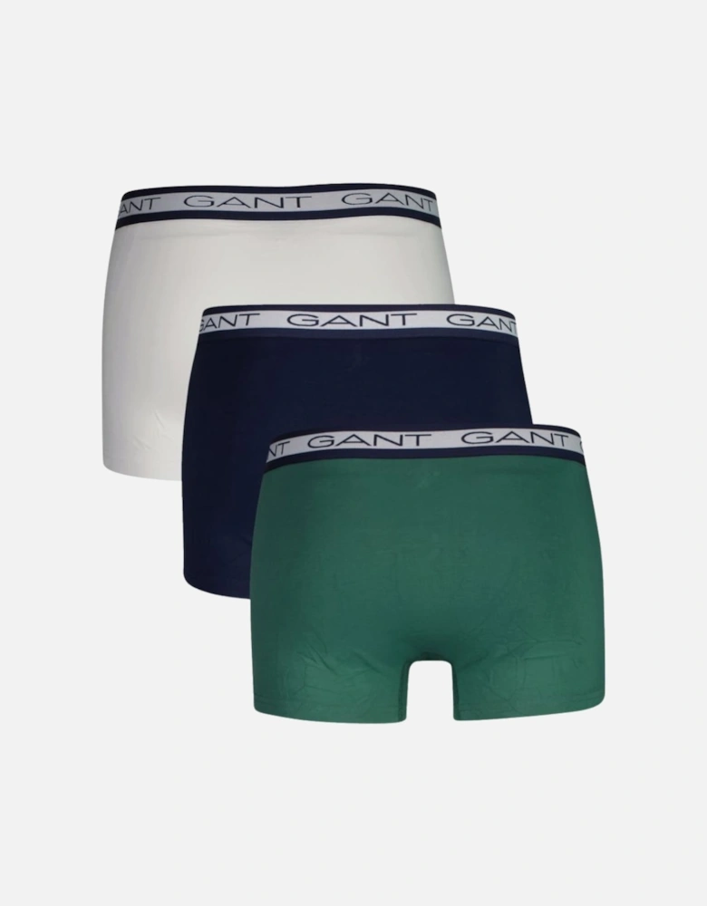 3-Pack Striped Waistband Boxer Trunks, Navy/White/Green