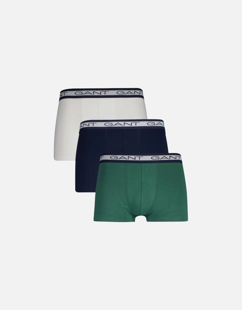 3-Pack Striped Waistband Boxer Trunks, Navy/White/Green