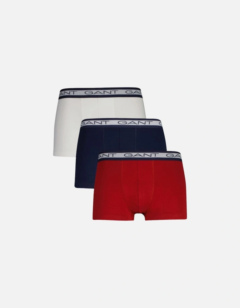 3-Pack Striped Waistband Boxer Trunks, Navy/White/Red