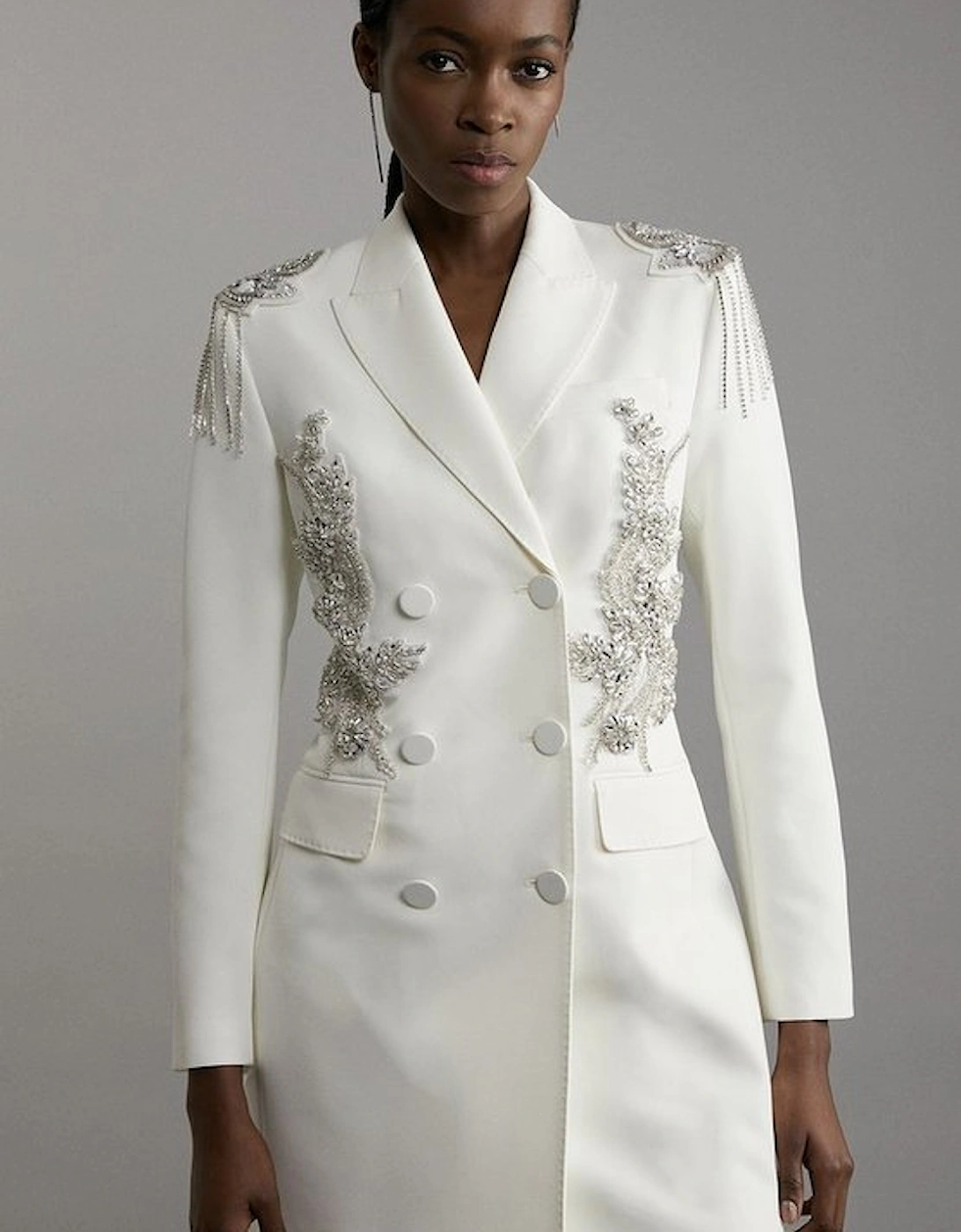 Crystal Embellished Tailored Tuxedo Blazer Mini Dress, 5 of 4