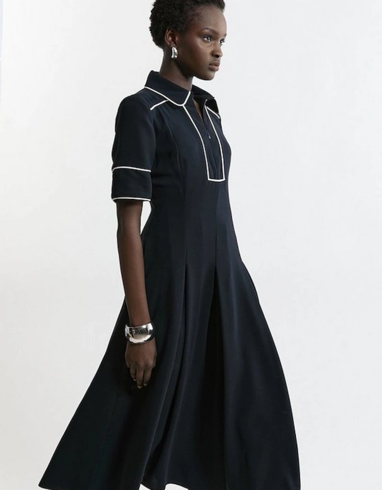 Compact Stretch Open Neck Tailored Midi Dress