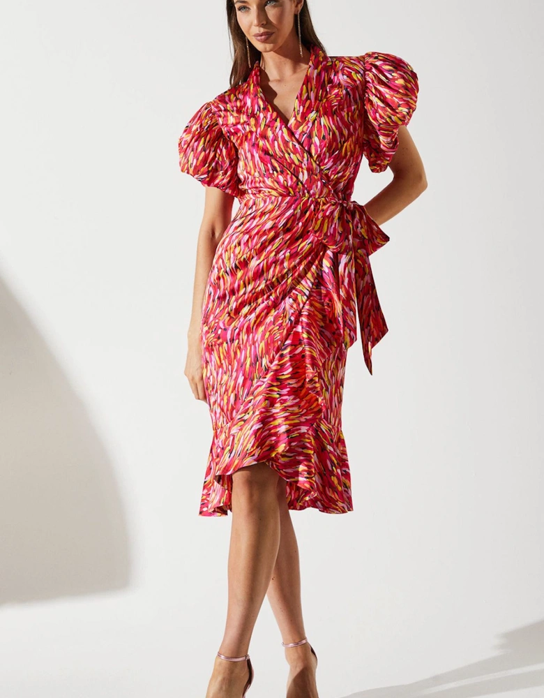 Feather Brushstroke Print Wrap Dress