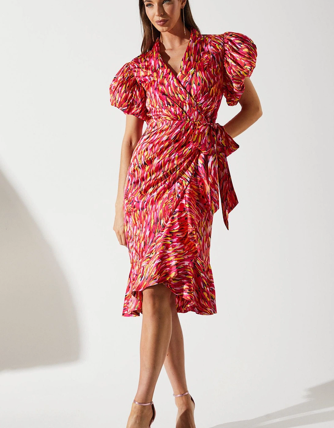 Feather Brushstroke Print Wrap Dress, 6 of 5