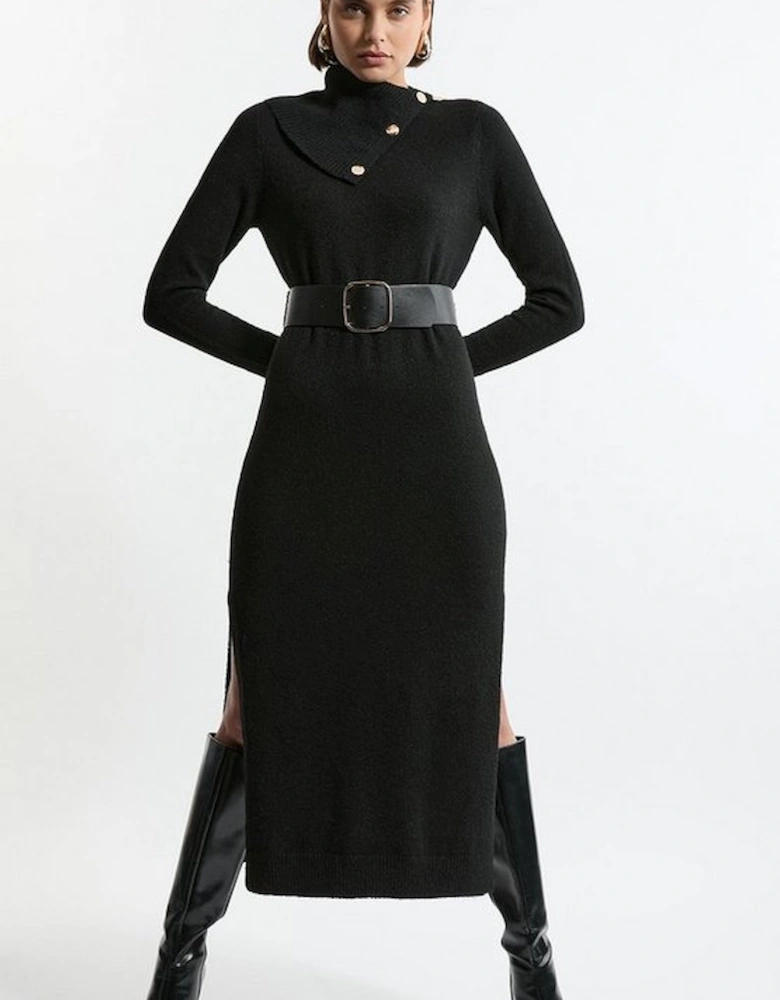 Wool Blend Cosy Envelope Belted Knit Maxi Dress