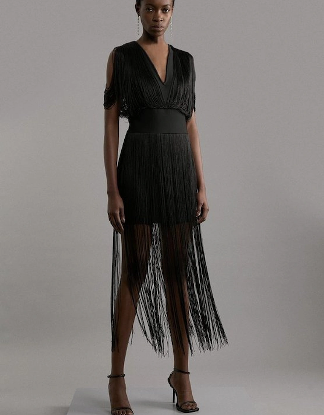 Figure Form Bandage Knit Fringe Detail Dress, 5 of 4